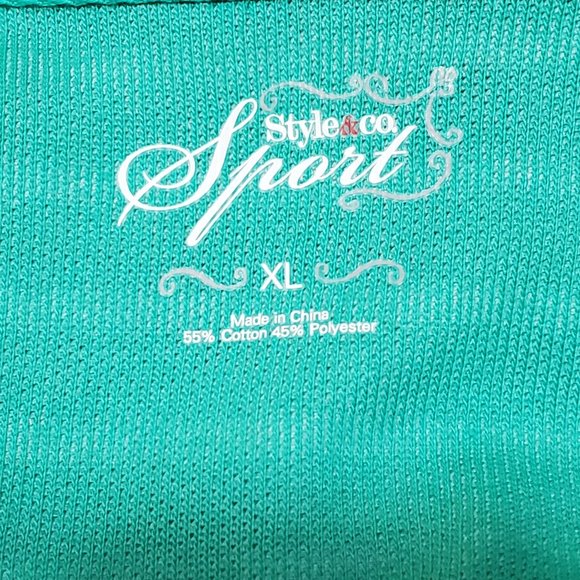 NWT Women's XL Hoodie Style & Co Sport Green White Stripe Zip Snap Pocket Sleeve - Picture 5 of 11